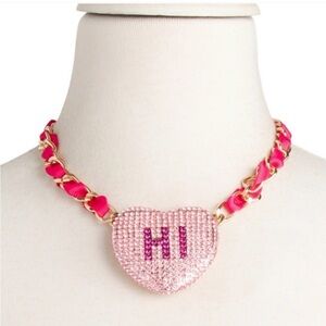 Betsey Johnson Pink Heart Hi crystal  Necklace with Gold Accents